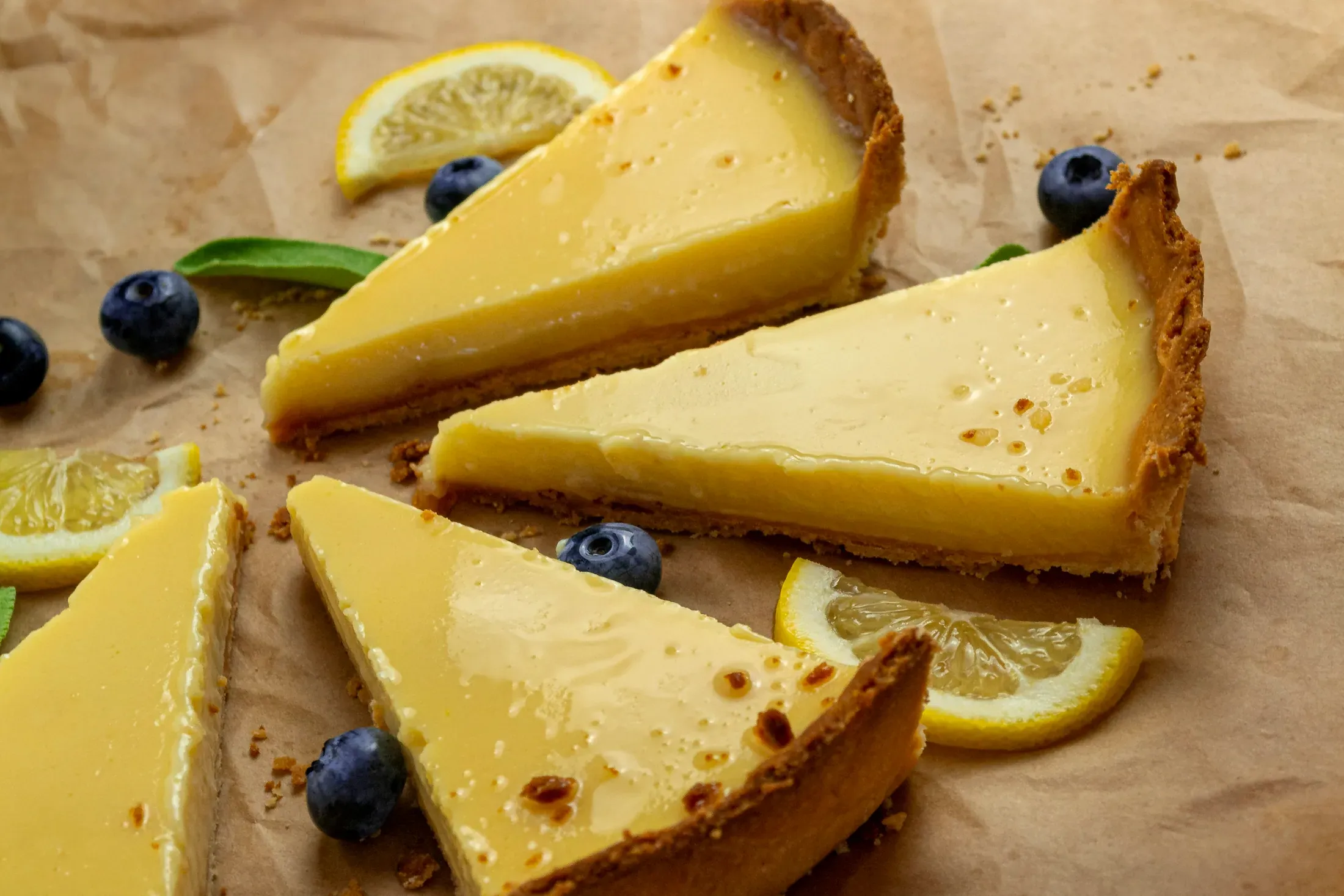 Le fette di crostata al limone con i mirtilli