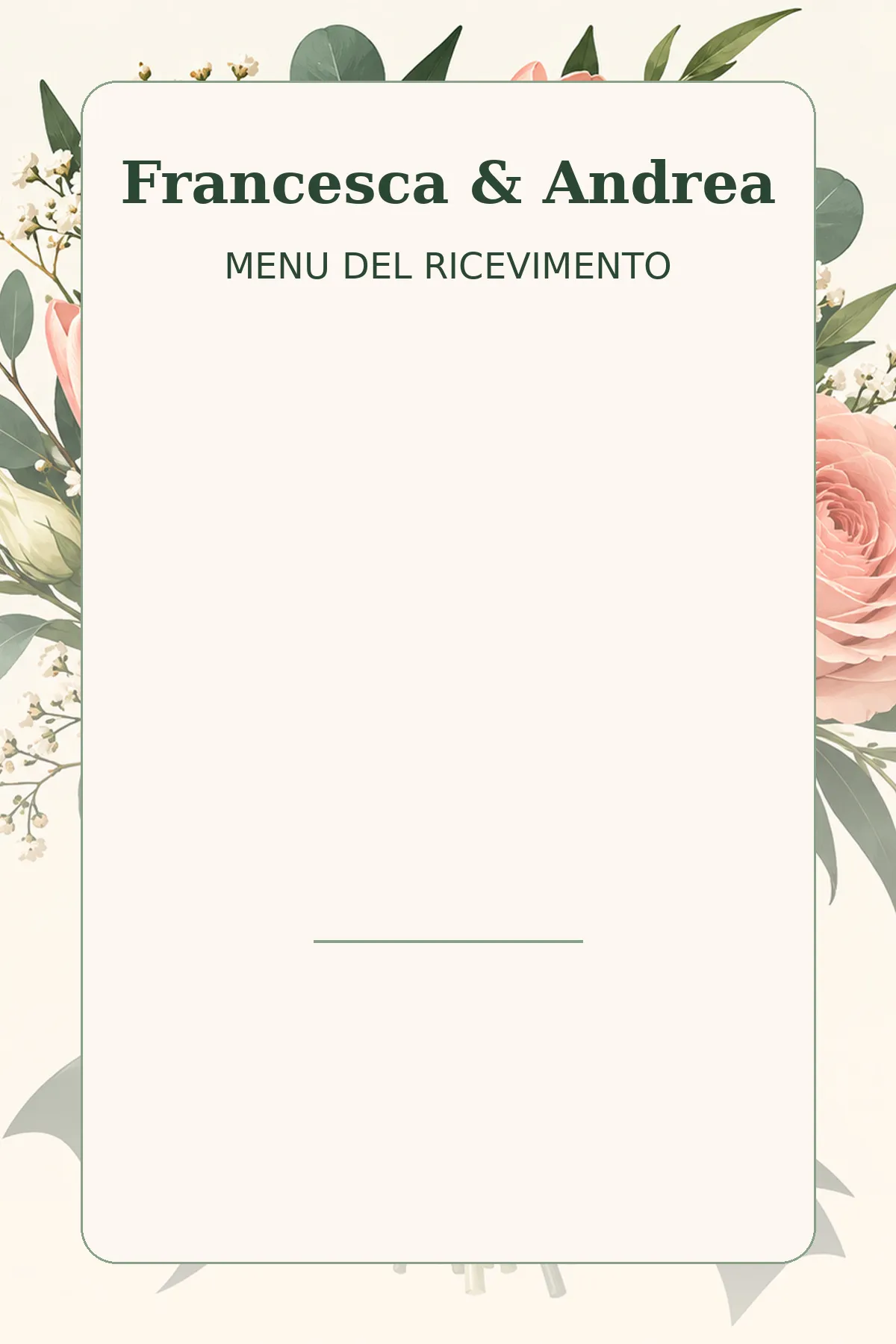 Menu del ricevimento — Francesca & Andrea